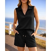 abordables Chándales-Mujer Tracksuit Conjuntos de chándal tipo jersey Pantalones cortos deportivos Correa con bolsillo Color sólido Conjunto de ropa deportiva Verano Primavera Negro Rosa Entrenamiento de gimnasio Correr