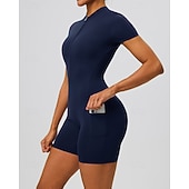 economico Set e Tutine-Per donna Tute da allenamento Tutina Tasca Cerniera Frontale Tinta unica Body Estate Primavera Autunno Bianco latte Nero Corsa Fitness Yoga Sollevamento glutei Asciugatura Rapida Elastico Manica Corta
