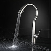 זול ברזים למטבח-ברז כיור מטבח עם מרסס נשלף, ברז מטבח מסחרי בעל ידית אחת בקשת גבוהה