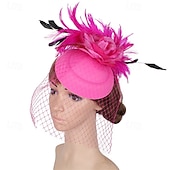 economico Fascinatori-Fascinator Poliestere Matrimonio Compleanno Vintage Carino Retrò Con Piuma Fiore Copricapo Copricapo