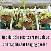 abordables Fleurs artificielles-Jardinières suspendues pour plantes d'extérieur (lot de 2, 30 cm), paniers suspendus avec doublure en fibre de coco, supports de plantes ronds en fil de fer, crochets et chaînes pour terrasse, porche,