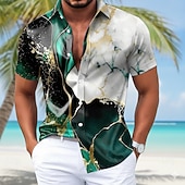 cheap Men's Satin Shirt-Men's Marble Abstract Liquid Art Shirt Satin Shirt Dress Shirt Short Sleeve Fashion Casual Daily Vacation Summer Spring Turndown Collared Shirts 3D Print Button Up Shirts Blue Burgundy Purple Green
