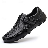 tanie Buty casual slip-on-Brązowe, męskie, codzienne buty z wytłoczonym wzorem imitującym skórę krokodyla, zapinane na klamrę, wygodne mokasyny, modne, wsuwane obuwie do noszenia na co dzień, do noszenia w sytuacjach biznesowych, na podróże, do biura, na imprezy i do eleganckich s