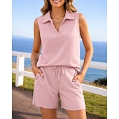 abordables Chándales-Mujer Tracksuit Conjuntos de chándal tipo jersey Pantalones cortos deportivos Correa con bolsillo Color sólido Conjunto de ropa deportiva Verano Primavera Negro Rosa Entrenamiento de gimnasio Correr