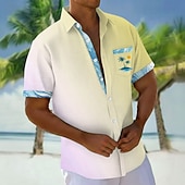 cheap Tropical Plants-Men's Coconut Tree Gradient Color Tropical Plants Shirt Hawaiian Shirt Aloha Shirt Short Sleeve Hawaiian Vacation Holiday Summer Turndown 3D Print Front One Pocket Linen Like Shirt Blue Yellow Pink