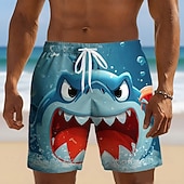  Per uomo Squalo animali dei cartoni animati Costumi da bagno Pantaloncini da mare Pantaloncini da Surf Misura del girovita medio Divertente Vacanza al Mare Tasche Laterali fodera in rete Coulisse