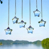 cheap Wall Sculptures-1/6Pcs Rainbow Pentagram Star Crystal Suncatcher  Prism Pendant Crafts for Home Office Garden Decoration Rainbow Maker Window Pendant