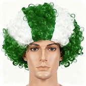 baratos Perucas de Carnaval-Peruca afro listrada tricolor - cabelo cacheado nas cores da bandeira nacional para fãs de esportes