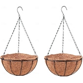 abordables Fleurs artificielles-Jardinières suspendues pour plantes d'extérieur (lot de 2, 30 cm), paniers suspendus avec doublure en fibre de coco, supports de plantes ronds en fil de fer, crochets et chaînes pour terrasse, porche,
