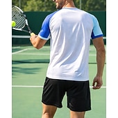 זול חולצת גברים-בגדי ריקוד גברים קולור בלוק סט ספורט חולצות ומכנסיים קצרים סט טניס שרוולים קצרים 2חלקים ייבוש מהיר מתיחה פתילת לחות נושם טניס גולף פיקלבול צווארון עגול קצר מכנסיים קצרים צמרות לבן כחול ים כחול בהיר