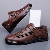 baratos Sandálias de Férias-Sapatos casuais masculinos marrons com fivela e recortes, confortáveis para caminhada, ideais para uso diário, viagens, dirigir, escritório, looks casuais de negócios, fins de semana e estilo elegante.