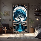 baratos Banners de Garagem e Porta-Árvore da vida, lua cheia gigante, raízes brilhantes, paisagem noturna mística, banner de porta, tapeçaria de parede, decoração para casa, decoração de porta de entrada, decoração de hall de entrada,