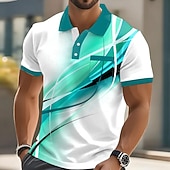 baratos Polo Geométrico Masculino-Homens Geométrico Linha Camisas Polo Manga Curta Camisas polo Camisas de colarinho Business casual Ao ar livre Roupa Esportiva Roupa Diária Impressão 3D Botões Primavera Verão Azul Azul Céu Vermelho