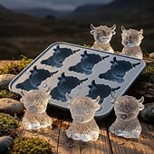 abordables Accessoires pour glaçons-Moule à glaçons mini vache des Highlands, bac à glaçons 3D mignon en silicone pour whisky et cocktails &amp;machine à glaçons réutilisable en forme d'animal pour boissons, accessoires de bar, café glacé