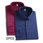abordables chemises sans repassage pour hommes-Homme Chemise Chemise habillée Chemise sans repassage Chemise Boutonnée Couleur Unie Quotidien Affaires Orange + bleu Bleu marine + noir orange+rouge Bleu Marine + Rouge manche longue Col Rabattu
