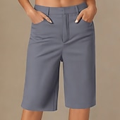 voordelige Bermuda-shorts-Dames korte broek Korte broek Zomer korte broeken Vintage Modieus Casual / Dagelijks Knielengte Lage Taille Effen Kleur Effen Zak Recht been Comfort Lichtgewicht Zacht Inelastisch Streetwear Kantoor