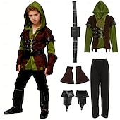baratos Conjuntos-Conjunto Medieval Renascentista chique Calças Cinto Camisa com acessórios Manga Comprida Elfo Ranger Fantasia Para Meninos Fantasia Dia Das Bruxas Carnaval feira renascentista Crianças Camisa Calças