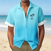 abordables Plantas tropicales-Hombre Árbol de coco Degradado de color Plantas tropicales camisa hawaiana Abotonar la camisa Manga Corta Hawaiano Vacaciones Festivos Ropa de playa Verano Primavera Cuello Vuelto Impresión 3D Camisa