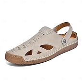 economico Sandali casual-Sandali da uomo bianchi in similpelle – calzature estive casual, cinturino regolabile, scarpe da esterno per resort e vacanze