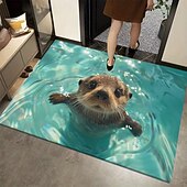 billige Dørmatter-Dørmatte med oter som svømmer, 3D visuell illusjon, turkis vanndesign, 2D flatt trykk, slitesterkt og lettstelt materiale, innbydende inngangspartidekor