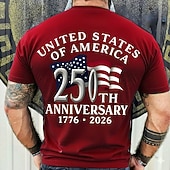 お買い得  愛国的な250枚のTシャツ-2026年7月4日 250周年記念日 メンズ 3Dプリント アメリカ国旗 クルーネック 短袖Tシャツ デイリーストリート