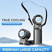 abordables Ventilateurs portables-Ventilateur portable avec plaque de refroidissement, 9000 mAh, affichage numérique, 100 vitesses réglables, mini ventilateur pliable avec cordon, ventilateur turbo haute vitesse pour femmes et hommes,