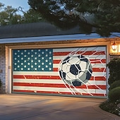 cheap Garage &amp; Door Banners-2026 Football Championship Soccer Ball Vintage Grunge Stripes Garage Door Banner Mural Outdoor House Yard Decor Sports Fan Celebration Backdrop Large Sign