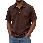  Herren Acid-Wash-Shirt Baumwoll-Poloshirt Lässig Geschäft Gerippter Polokragen Kurzarm Mode Basic Einfarbig Farbblock Knöpfe Gewaschen Sommer Frühling Frühling & Herbst Normale Passform Schwarz