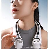 abordables Ventilateurs-Ventilateur de cou portable - Ventilateur de cou rotatif - Ventilateur rafraîchissant rechargeable USB-C, 3 vitesses, design sans pales mains libres, idéal pour les tentes et les activités de plein