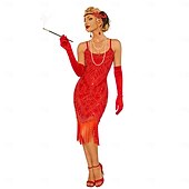 baratos Vestidos dos anos 1920-Conjunto Loucos anos 20 Anos 20 Retro Vintage Até os Joelhos Vestido melindroso Vestido Coquetel Sem Mangas O Grande Gatsby Menina melindrosa Paetês Franja Fantasia Mulheres Dia Das Bruxas Carnaval