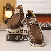 abordables Zapatos Informales con Cordones-Mocasines casuales de gamuza color camel para hombre, con cordones, cómodos para caminar, ligeros, con puntera mocasín, ideales para uso diario, viajes, conducir, la oficina, el tiempo libre de fin de semana y looks casuales elegantes.