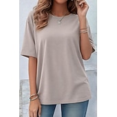  Women's Oversized T Shirt Tee 100% Cotton Solid Color Stylish Classic Casual Short Sleeve Crew Neck Round Neck Regular Tops Daily Going out Black White Navy Blue Dark Green Taupe Summer Spring