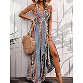 economico Vestiti-Stile Boho Retrò Vintage Boho Lunghezza lunga Vestito Senza maniche Stile Boho Scollo a V Costume Per donna Mascherata Festival Musicale Festa a tema retrò Adulti Vestito Estate