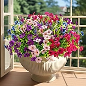  20 bunter kunstige blomster til utendørs dekorasjon falske silkeblomster UV-bestandige kunstige planter kunstige tusenfryd eukalyptus til vår sommer hage veranda vindu hjemdekor, blandet