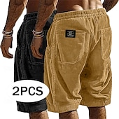 preiswerte Lässige Shorts-Herren Shorts Freizeitshorts Cordshorts Tasche Elastischer Bund Einfach Komfort Atmungsaktiv Über dem Knie Lässig Outdoor Strand Urlaub Mode Schwarz + Khaki Armeegrün+Grau Mikroelastisch