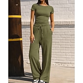 economico Tute da ginnastica-Per donna Set di tute e pullover Tuta da 2 pezzi Abiti da salotto Coulisse con tasca Tinta unita Set di Abbigliamento Sportivo Estate Primavera Grigio scuro Nero Allenamento in Palestra Jogging Corsa