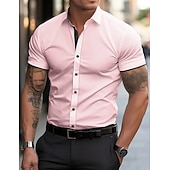 abordables chemises sans repassage pour hommes-Homme Chemise habillée Chemise sans repassage Uni Extérieur Affaires Rose Claire Noir Blanche Jaune Manche Courte Col Rabattu Été Printemps Vêtement Tenue Boutons