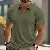 economico Polo classica da uomo-Per uomo Testurizzato Polo a Maglia Waffle Casuale Affari Classico Manica Corta Moda Moderno Tinta unica Testurizzato Bottoni Primavera &amp; Estate Estate Primavera Vestibilità regolare Blu Nero Bianco