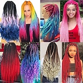 baratos Crochet Hair-Braiding Hair Ombre Black to Red Braid Hair Extensions Hot Water Setting High Temperature Synthetic Fiber 24 Inches(B1-3Pack) 24 Inch (Pack of 3)