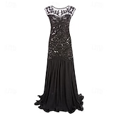 abordables Vestidos de los años 20-Rugido 20s 1920s Hasta el Tobillo Vestidos Vestido de noche Vestido de fiesta de graduación Sin Mangas El gran Gatsby Tallas Grandes Invitado a la boda Lentejuelas Disfraz Mujer Carnaval Mascarada