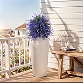 abordables Flores artificiales-Estaca de flores artificiales de 20 pulgadas para decoración de exteriores, color lavanda púrpura, estacas de jardín para el patio. &amp;Césped, plástico resistente que no se decolora, decoración para