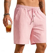 baratos Clássico-Homens Calção Shorts de linho Shorts de verão Shorts de praia Shorts largos Bolsos Cintura elástica Simples Tecido Leve Respirável Comprimento do joelho Casual Ao ar livre Feriado Moda Estilo Clássico