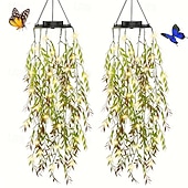 voordelige Landschapsverlichting-LED-tuinverlichting op zonne-energie met kunstmatige hangende bamboebladeren, imitatie hangende klimplanten, kunstmatige bamboe- en wilgenbladverlichting, geschikt voor tuinen, bruiloften en feesten,