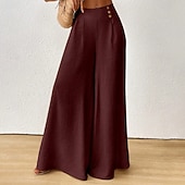 cheap Wide Leg &amp; High Waisted-Women's Trousers Summer Pants Beach Pants Casual Pants Vacation Fashion Casual Daily Full Length High Waist Solid Color Plain Pocket Wide Leg Comfort Lightweight Soft Inelastic Streetwear Beach