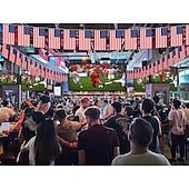 billiga U.S. 250-årsjubileum-patriotisk amerikansk flagga vimpel banderoll, 50 flaggor 46 fot små mini amerikanska flaggor vimpel för 4 juli självständighetsdagen, 250-årsjubileum, minnesdagsfestdekorationer