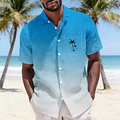 economico Piante tropicali-Per uomo Albero di Cocco Colore sfumato Piante Tropicali Camicie hawaiane Camicia stropicciata Camicia di Seersucker Manica Corta Hawaiano Vacanza al Mare Estate Primavera Collo ripiegato Morbido