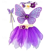 economico Outfit-Set Medievale Rinascimento Elegante Lunghezza al ginocchio Gonna Ali Copricapo con accessori Fata Farfalla Floreale Costume Ragazze Fantasia Halloween Carnevale Feste Fiera Rinascimentale Bambini