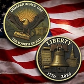  Moeda comemorativa do 250º aniversário dos EUA, representando o Dia da Independência e o Sino da Liberdade com o emblema da águia. Item colecionável comemorativo.