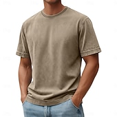  Per uomo Maglietta Camicia 100% cotone lavaggio acido Manica Corta Girocollo Estate Primavera Autunno Semplice Retrò Vintage Casual Stile Vintage Tinto in capo angosciato Casuale Blu Nero Rosa