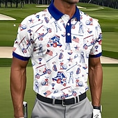 billige Golfpolo for menn-Amerikansk uavhengighetsdag Herre Amerikansk amerikansk flagg Golf Sports poloskjorter Kortermet Poloskjorter Skjorter med krage Fritid treningsklær Knapper Sommer Blå Rød